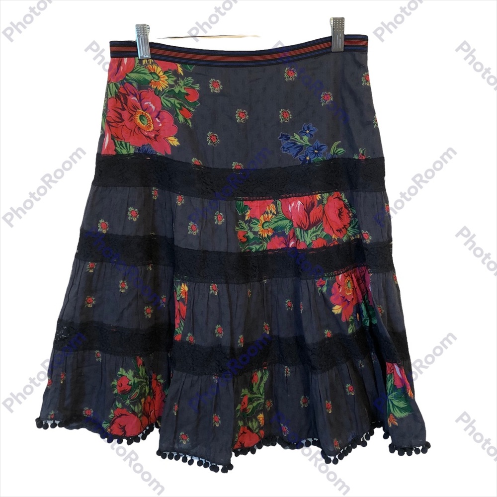 Free People Black Floral MIDI Skirt